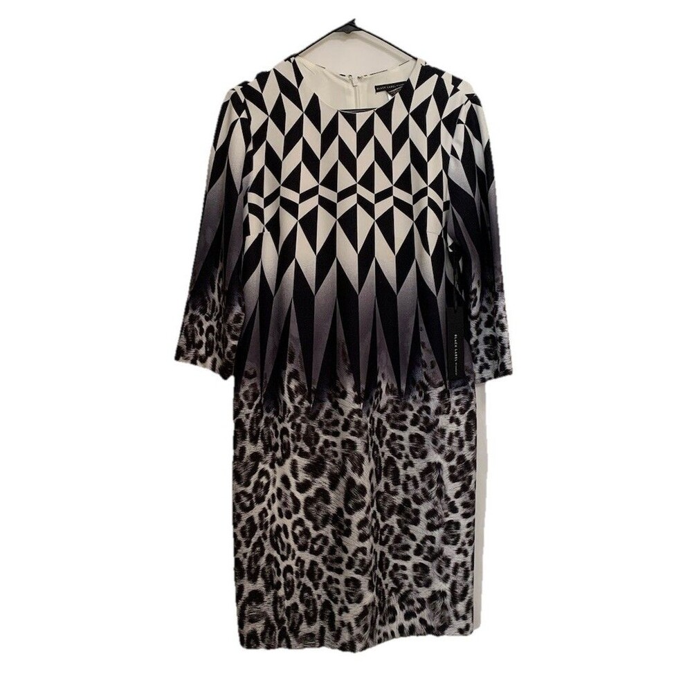 CHICOS Size 2 Womens Large Dress Black Label Stretch Animal Print Artsy NWT New